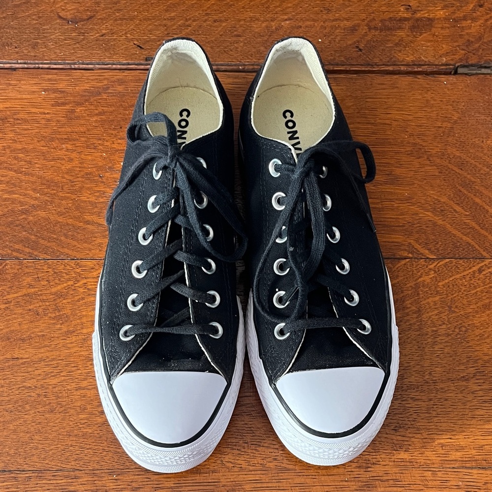 Converse Black and White Low Top Platform Sneakers - Picture 2 of 5